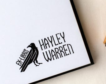 EX LIBRIS Gothic Crow Book Stamp - Custom Raven Bird Library Stamp -  Personalized Dark Academia Wood Mounted Stamper - Book Lover Gift Idea