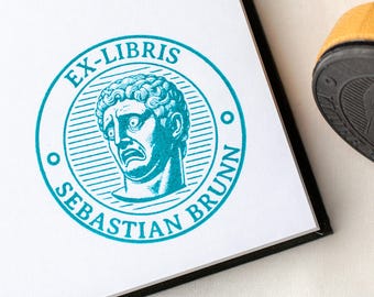 Custom Surprised Male Roman Bust Book Stamp - Personalized Gothic Dark Academia Library Rubber Stamp - Unique Book Lover Gift Stamp Ideas