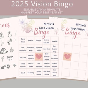 2025 Vision Bingo Karte Canva Vorlage, Manifestation Ziel Planer, Neujahres Vorsätze, Neujahr New Me 2025 Planer Journal