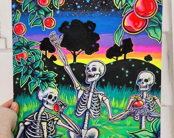 Apple Tree,  Acrylic Painting, 12x16 Inches, Skeletons and Apple Trees Wall Painting