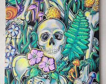 Bone Garden, Acrylic Painting, 12x16 Inches, Bones and Plants Painting