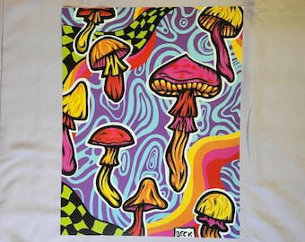 Peripheral Trip Art Print, Trippy Mushroom Design for Wall Decor