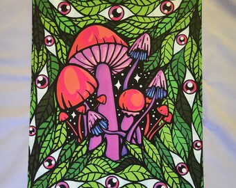 See-Through Forest Art Prints for Wall Decor, Trippy Mushroom Design