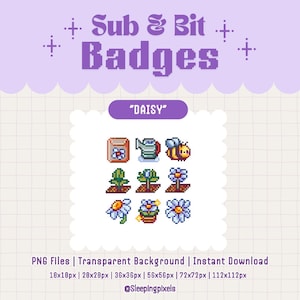 Daisy Sub Badge for Twitch, Game Inspired Pixel Art Badges, Digital Stickers