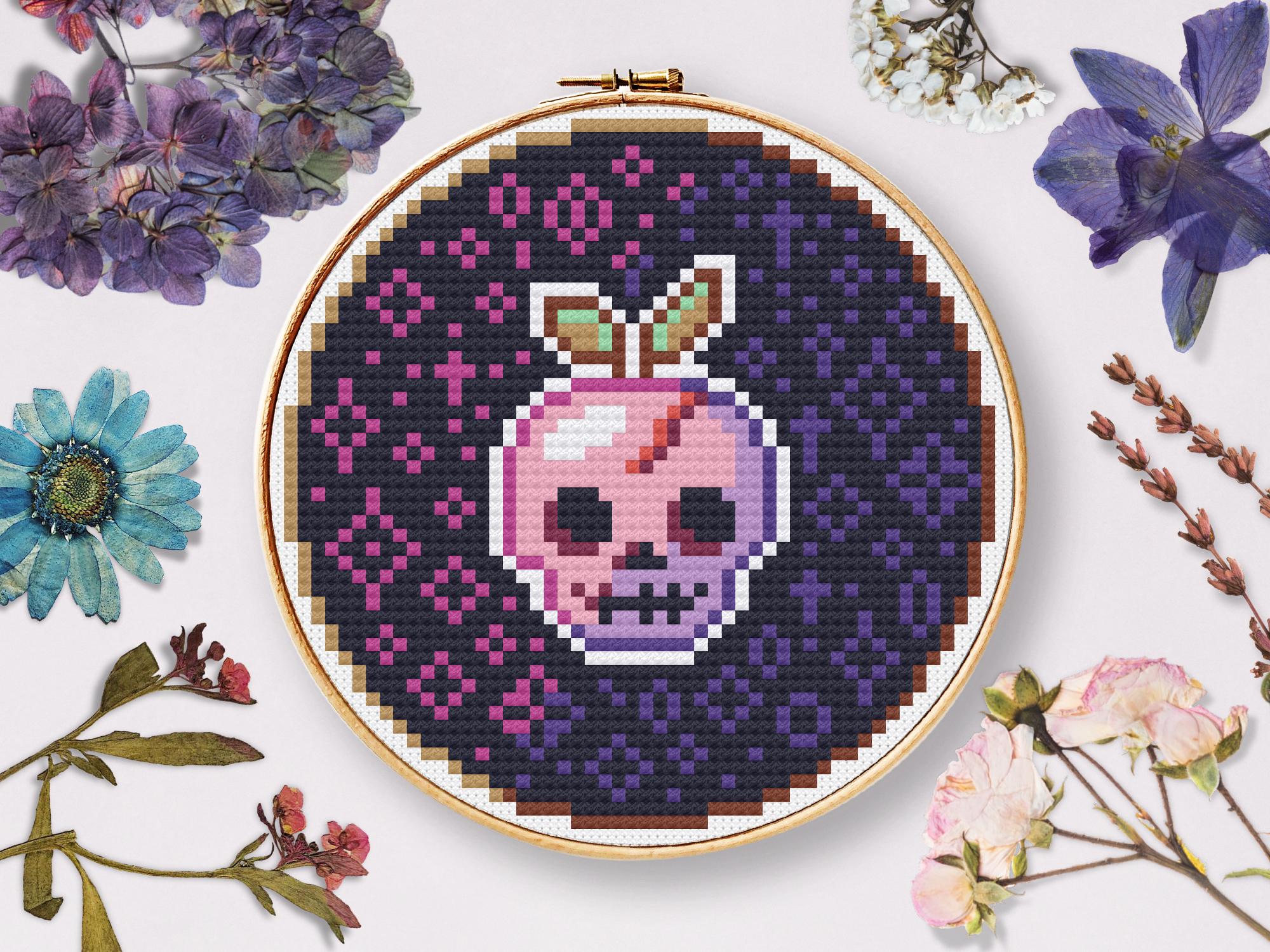 Skull Cross Stitch Pattern, Halloween Pixel Art (PDF Pattern) - Etsy
