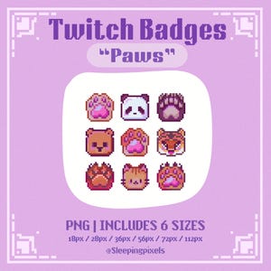 Paws Sub Badges for Twitch, Cat Paws, Bear Paws, Cute Twitch Badges, Sub Badges, Pre-made Streaming Badges, Digital Sticker, Pixel Art Badge