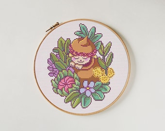 Sleeping Gumnut Baby Cross Stitch Pattern, Pixel Art (PDF Pattern)