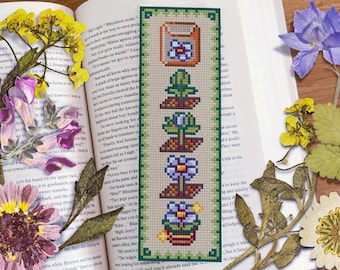 Daisy Garden Bookmark Cross Stitch Pattern, Pixel Art (PDF Pattern)