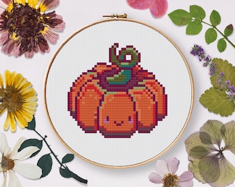 Lil' Pumpkin Cross Stitch Pattern, Pixel Art, Fall Halloween (PDF Pattern)