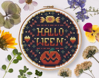 Sweet Harvest Pumpkin Cross Stitch Pattern, Halloween Art (PDF Pattern)
