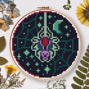 Spider Glow Cross Stitch Pattern, Cross Stitch Art, Halloween Cross Stitch Pattern, Spider Cross Stitch, Spooky Cross Stitch