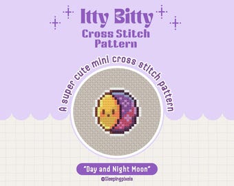 Day and Night Moon Mini Cross Stitch Pattern, Beginner Friendly (PDF Pattern)