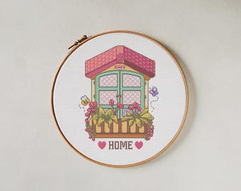 Home Window Cross Stitch Pattern, Beginner Pixel Art (PDF Download)