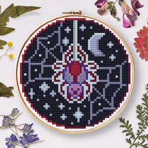 Spider Night Cross Stitch Pattern, Cross Stitch Art, Halloween Cross Stitch Pattern, Spider Cross Stitch, Spooky Cross Stitch