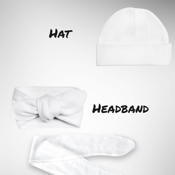 White Infant Baby Hat or Headband - Sublimation Blank - DIY Customize with your own designs