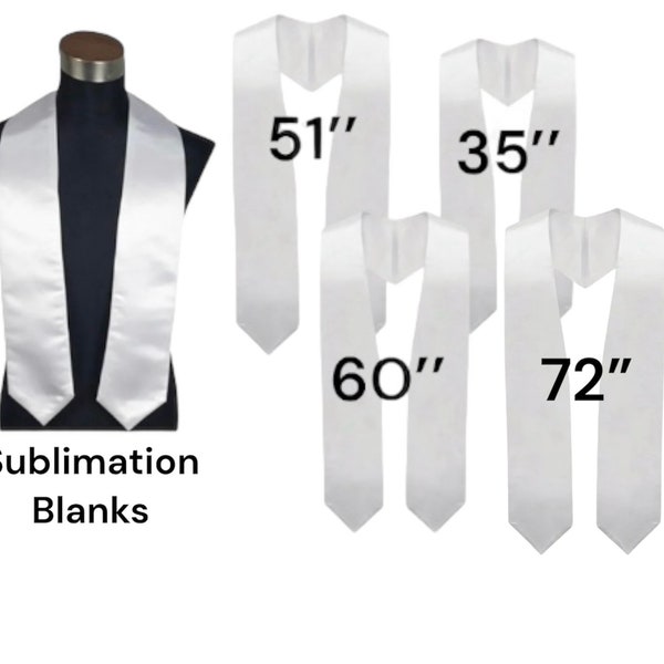 DIY Graduation Stole - White Satin Polyester Sublimation Blanks Stole - Sash Sublimation Graduation Stoles - 35”, 51”, 60” or 72”