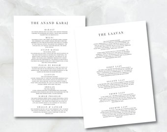 Programa de bodas sijs, Anand Karaj, Laavan, tarjeta de información de boda punjabi