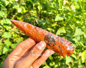 Hand Knapped Mahogany Obsidian Arrowhead: Healing Crystal Tool (6 Inch)