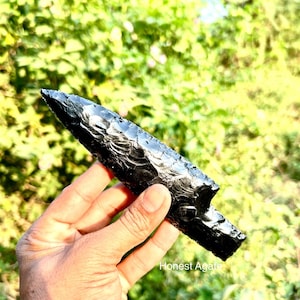 6 Inch Black Obsidian Hand Knapped Crystal Knife- athame- Sword - Hand Made Knife Gemstone Lava Blade - Crystal Knives - Obsidian Blades