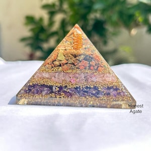 75MM Mix Healing Orgonite Pyramid with Unakite Rose Quartz Amethyst - Positive Vibes Orgonite Pyramid - Pyramid for Chakra Balancing - Gift