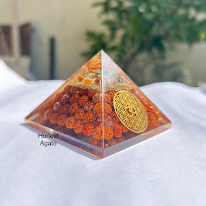 75MM Rudraksha Handcrafted Orgonite Pyramid - Spiritual Healing Protection - Powerful Energy Generator - Cleansing Energy -Meditation Tool