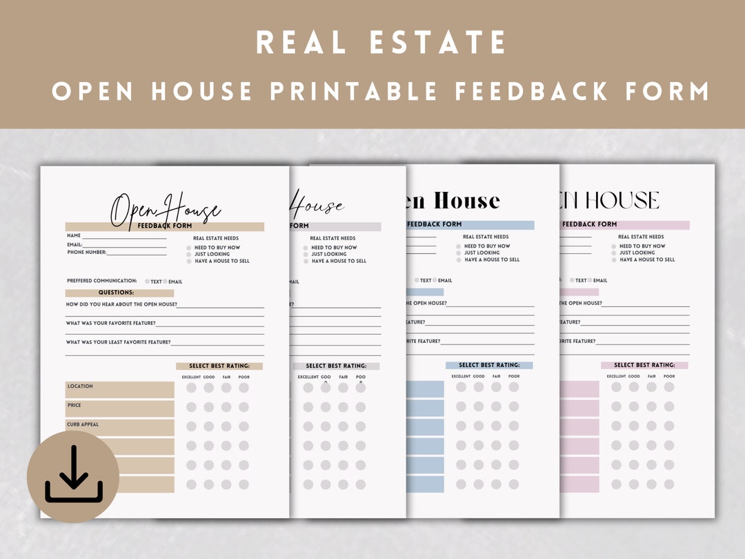 Realtor Open House Feedback Form, Real Estate Open House Sheet ,realtor ...