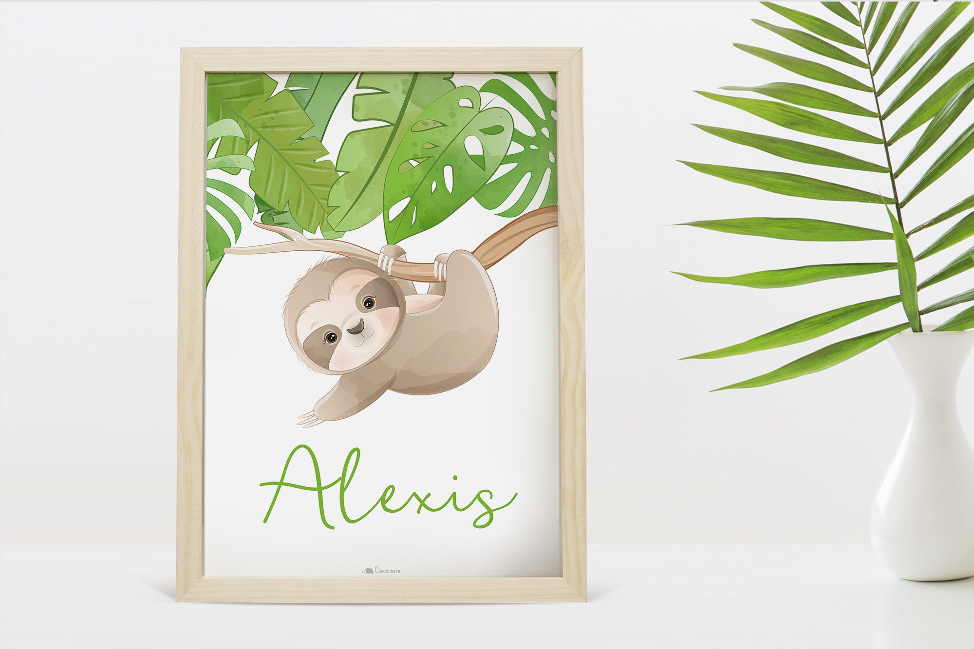 Cadre Personnalisable avec Paresseux de La Jungle, Cadeau Naissance Personnalisée Prénom Du Bébé | C