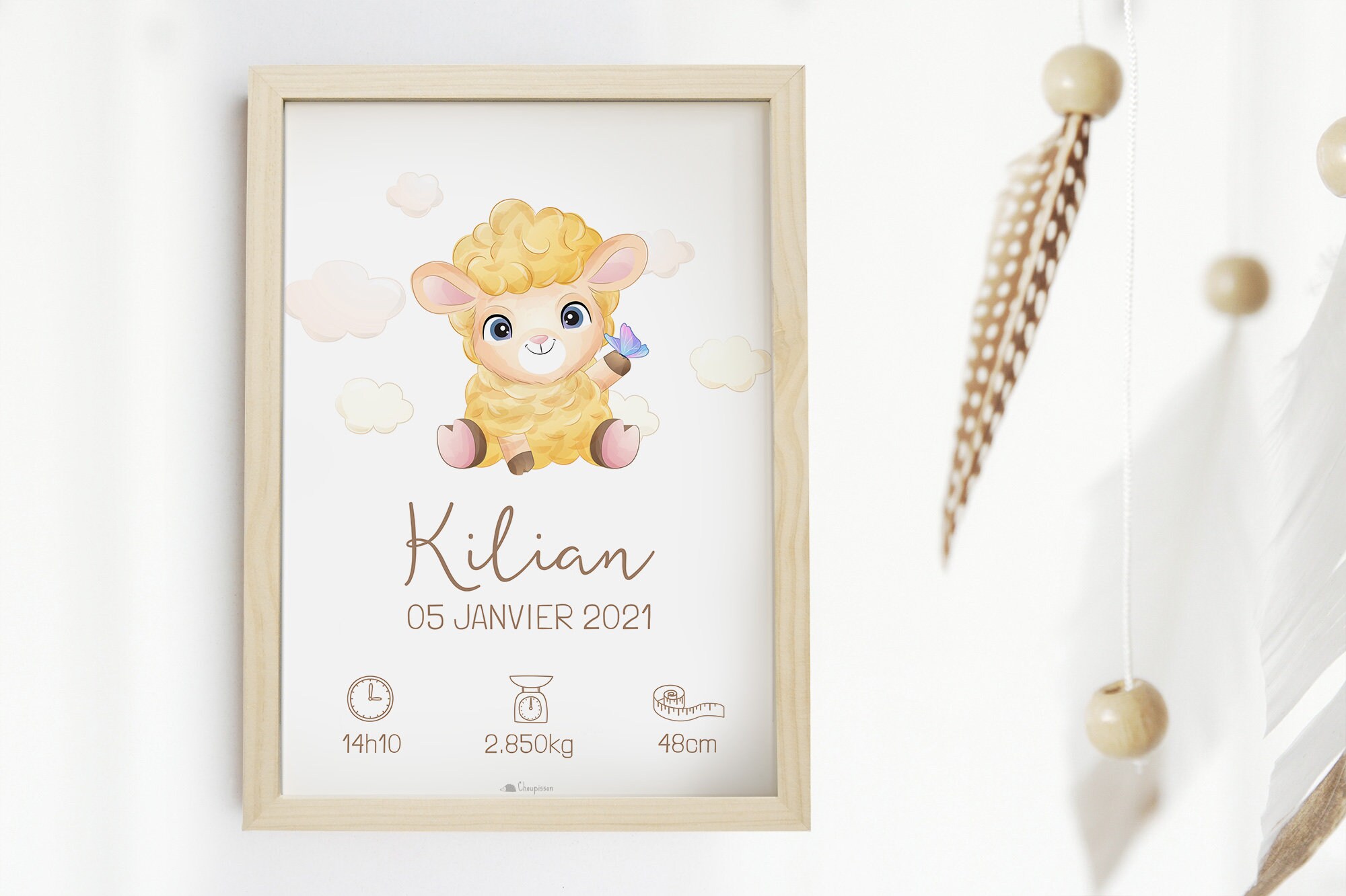 Cadeau de Naissance Personnalisable Mouton La Ferme, Cadre Personnalisé Prénom et Poids Du Bébé, Déc