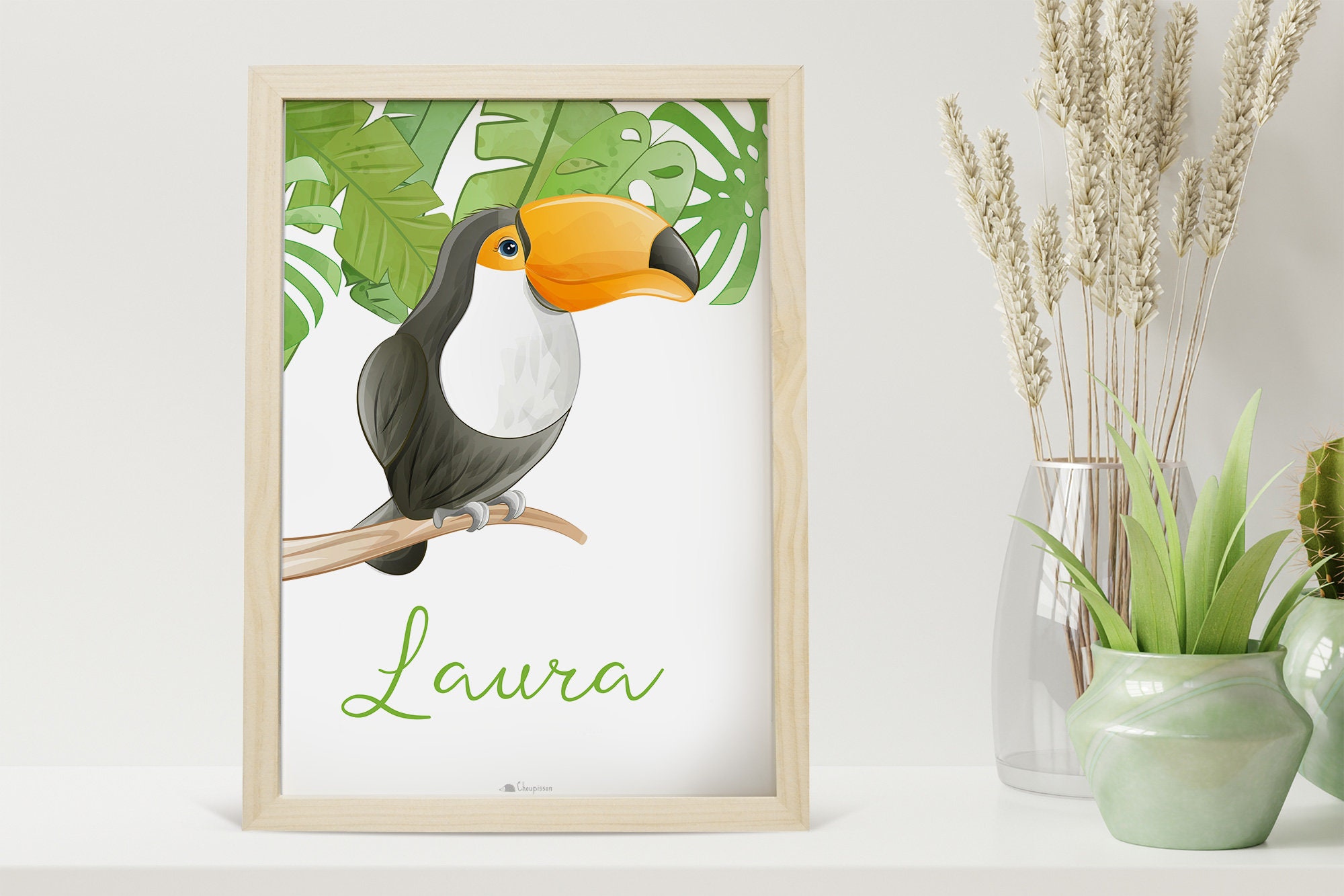 Cadre Personnalisable avec Toucan de La Jungle, Cadeau Naissance Personnalisée Prénom Du Bébé | Créé