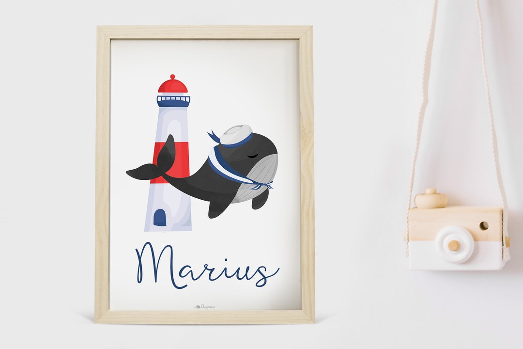 Customizable Poster With Sea Whale and Lighthouse - Etsy