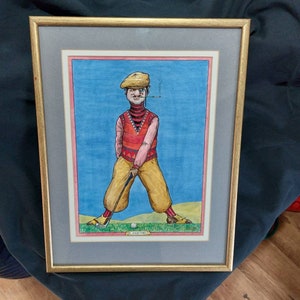 Wonderful original Durham Golfer Caricature. Golf Art. Detailed Colourful Golf character. Golf Cartoon Caricature.