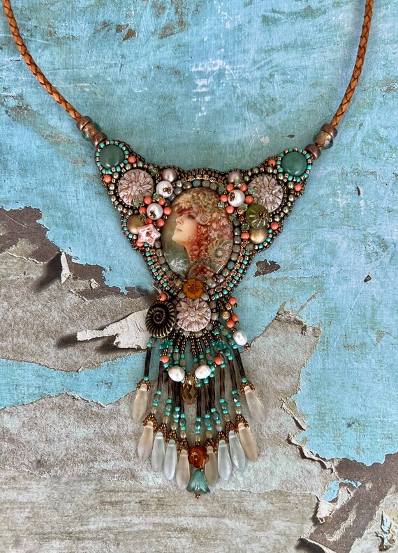 Mermaid Princess Beaded Necklace. Mermaid Princess Bead Embroidery
