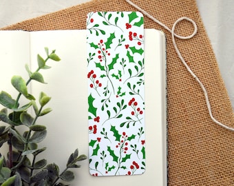 Christmas Festive Holly - Patterned Double Sided Bookmark - Winter Themed Bookmark