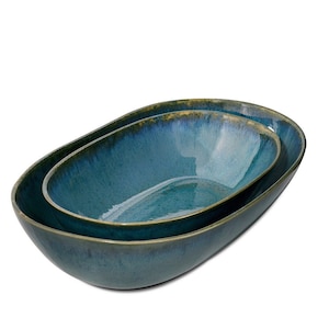 Large Green Ceramic Baking Dish from Portugal - Handmade Stoneware Casserole Bowl