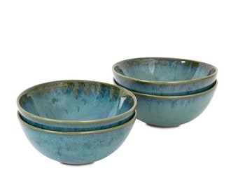 Handmade Stoneware Cereal Bowls Set of 4 - Small Bowls in Various Colors - Made in Portugal