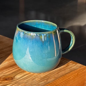 Taza de cerámica I Taza grande beige azul verde negro I Taza de café con asa I Taza de 400 ml I Taza de café de Portugal I Regalo