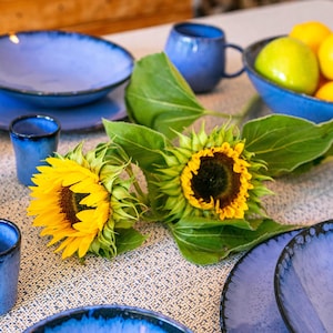 Handmade Stoneware Dinnerware Set from Portugal - 16 Pieces in Blue, Green, and Cream