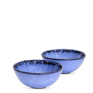 Handmade Stoneware Cereal Bowls Set of 2 - Blue, Green, Cream, Black