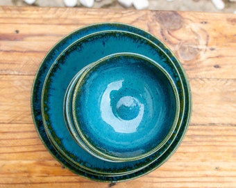 Portuguese Handmade Stoneware Set of 4 Small Plates - Great for Breakfast, Salad, or Dessert - Assorted Colors in Gift Box