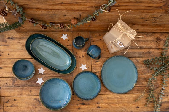 Teller Keramik Portugal I 12 teiliges Essgeschirr für 4 Personen I Stoneware Dinnerware Set I Geschirr Set I Geschenke