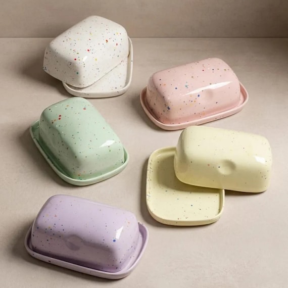 Colorful Ceramic Butter Dish - Handcrafted in Portugal - Variety of Shades Available