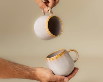 2 grote keramische mokken, jumbo mokken van 400 ml, unieke exemplaren | Koffie, thee, latte | Kleine cadeautjes voor moeder, zus, vader