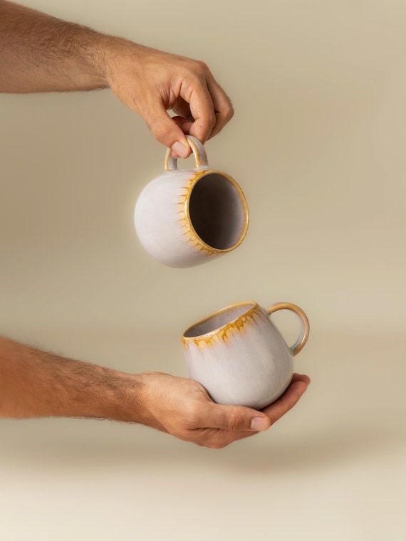 2 große Keramik Tassen 400 ml Jumbotasse Unikat | Kaffee, Tee, Latte | Kleine Geschenke Mutter Schwester Papa