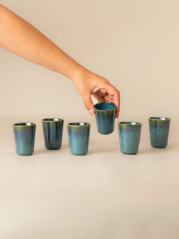 Keramik Espresso Tasse 6er Set – Espressobecher klein - Handgefertigte Becher klein - kleine Tassen aus Keramik