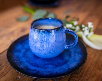 Keramische mokken, set van 2, kopjes, koffiemokken, mokken, grote mokken, keramische mokken met handvatten, ronde mokken, set van 2 | Cadeaus