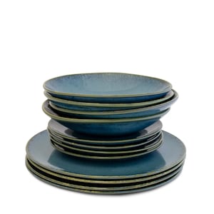 Rustic Stoneware Dinnerware Set - Handcrafted Set of 12 Plates for 4 - Artisan Dining Collection I Gifts for her