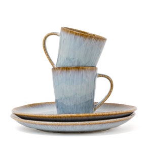 Stoneware set for 2 I Set of 2 ceramic plates and 2 ceramic mugs