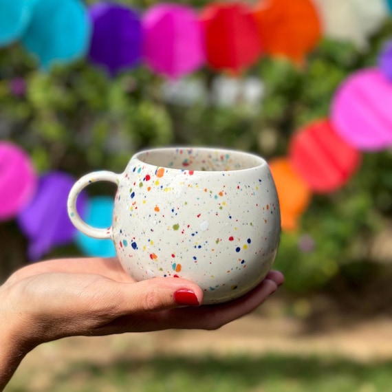 Handmade XL Ceramic Mug 500ml With Colorful Dots – Various Colors, Made in Portugal – Perfect Christmas Gift