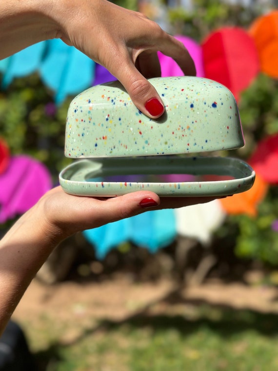 Colorful Ceramic Butter Dish - Handcrafted in Portugal - Variety of Shades Available