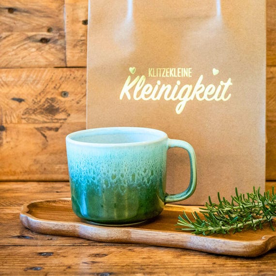 Becher mit Henkel Tasse Keramik Caribbean Green 360ml Türkis Grün - Handarbeit aus Portugal, Spülmaschinenfest Keramikbecher